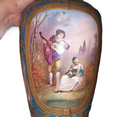 19th-Century Hand Painted Porcelain Vase in Blue Celeste from Sevres-TCS-1066929