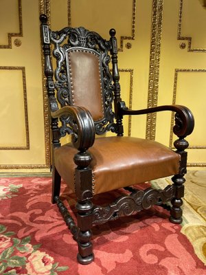 19th Century Historicism Throne Armchair in Oak, 1880s-FLW-1402080