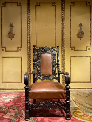 19th Century Historicism Throne Armchair in Oak, 1880s-FLW-1402080