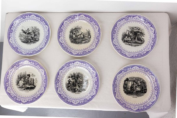 19th Century Historized Months Family Scenes Faience Plates, France-RIU-1403215