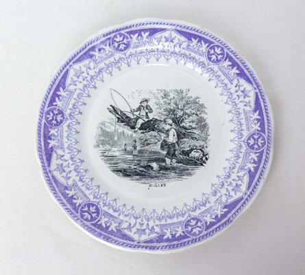 19th Century Historized Months Family Scenes Faience Plates, France-RIU-1403215