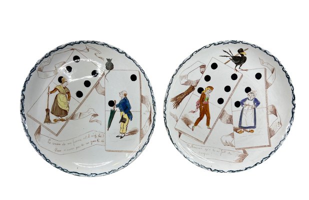 19th Century Humorous Wall Plates Dominos from Creil Montereau, 1890s, Set of 2-EUT-1734422