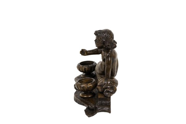 19th Century Inkwell in Wood Figuring a Child-CEJ-691324