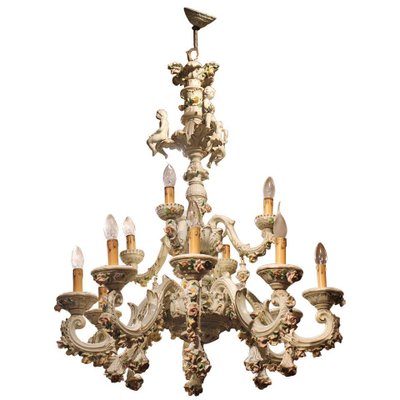 19th Century Italian 2-Tier Capodimonte Porcelain Chandelier with Roses-AXE-1433427