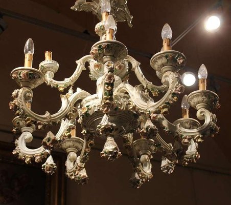 19th Century Italian 2-Tier Capodimonte Porcelain Chandelier with Roses-AXE-1433427