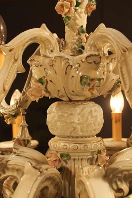 19th Century Italian 2-Tier Capodimonte Porcelain Chandelier with Roses-AXE-1433427