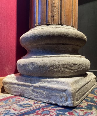 19th Century Italian Architectural Corinthian Wood Columns on Sandstone Plinths, Set of 2-AXE-1433419