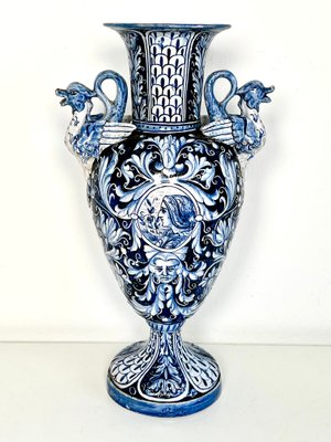 19th Century Italian Ceramic Vase with Floral Morif, Gualdo Tadino-KKG-1349705