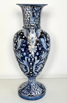 19th Century Italian Ceramic Vase with Floral Morif, Gualdo Tadino-KKG-1349705