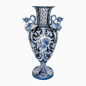 19th Century Italian Ceramic Vase with Floral Morif, Gualdo Tadino-KKG-1349705