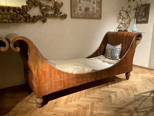 19th Century Italian Empire Flamed Walnut Sleigh Beds or Daybeds, Set of 2-AXE-1705250