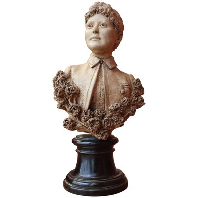 19th Century Italian Female Terracotta Bust on Ebonized Base, 1894-AXE-1433433