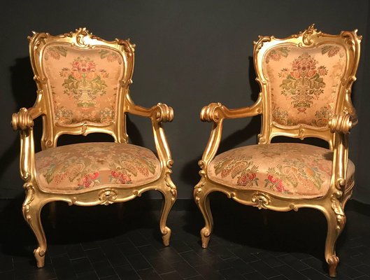 19th-Century Italian Gilt Living Room Set with Sofa and Armchairs, Set of 3-MBH-1031585