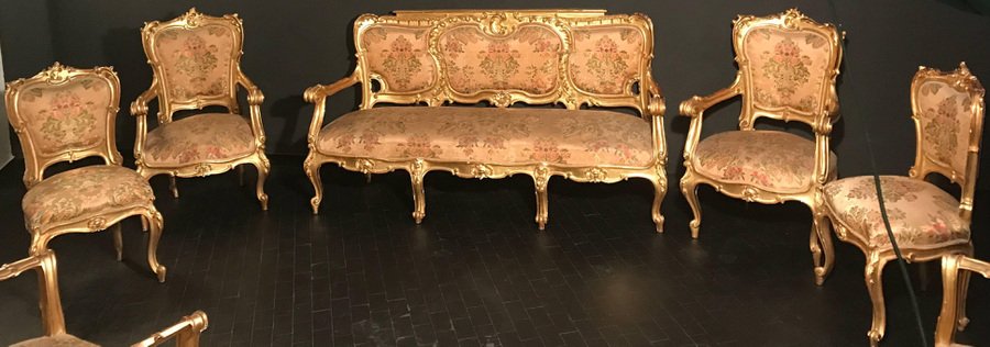 19th-Century Italian Gilt Living Room Set with Sofa and Armchairs, Set of 3-MBH-1031585