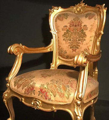 19th-Century Italian Gilt Living Room Set with Sofa and Armchairs, Set of 3-MBH-1031585