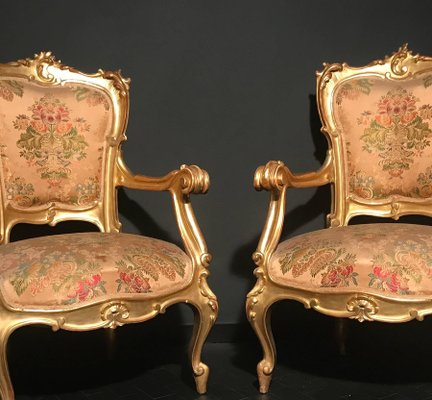 19th-Century Italian Gilt Living Room Set with Sofa and Armchairs, Set of 3-MBH-1031585