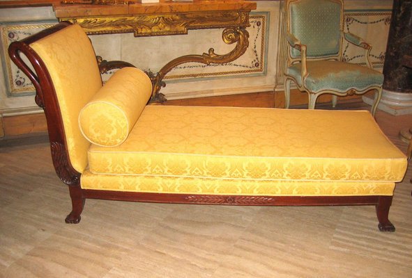 19th-Century Italian Mahogany Swan Neck Sofa or Chaise Lounge, Tuscany, 1820s-MBH-1031581