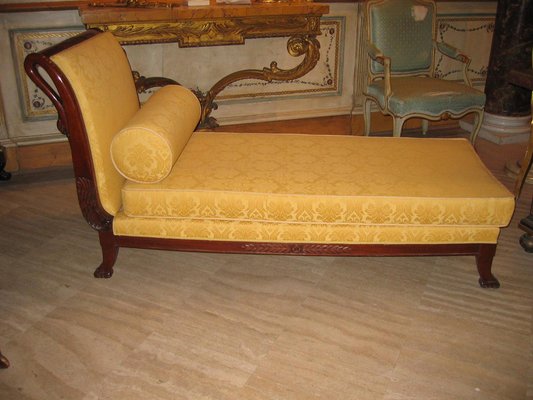 19th-Century Italian Mahogany Swan Neck Sofa or Chaise Lounge, Tuscany, 1820s-MBH-1031581