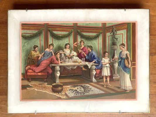 19th Century Italian Oil on Alabaster Painting Pompeian Interior Scene in Ormolu-AXE-1433412