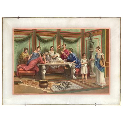 19th Century Italian Oil on Alabaster Painting Pompeian Interior Scene in Ormolu-AXE-1433412