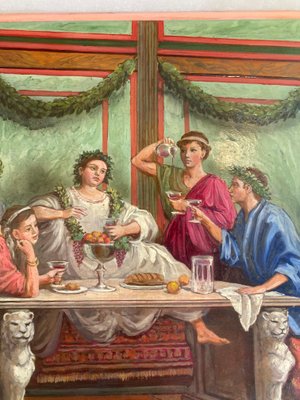 19th Century Italian Oil on Alabaster Painting Pompeian Interior Scene in Ormolu-AXE-1433412