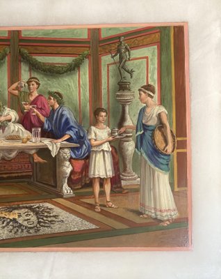 19th Century Italian Oil on Alabaster Painting Pompeian Interior Scene in Ormolu-AXE-1433412