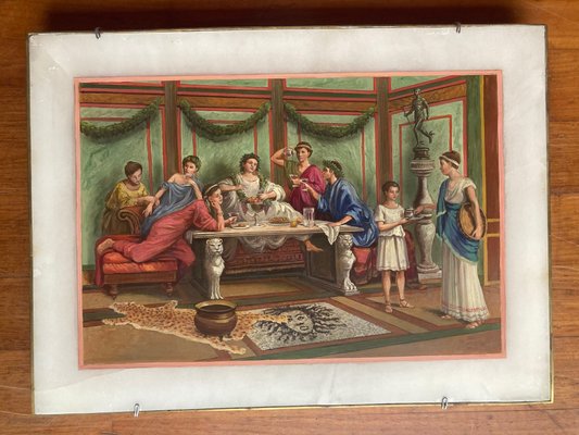 19th Century Italian Oil on Alabaster Painting Pompeian Interior Scene in Ormolu-AXE-1433412