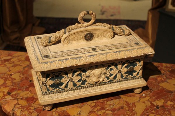 19th Century Italian Renaissance Style Wood Lacquer and Painted Gesso Lidded Box-AXE-1433468