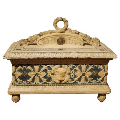 19th Century Italian Renaissance Style Wood Lacquer and Painted Gesso Lidded Box-AXE-1433468