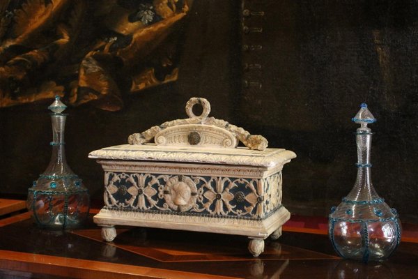 19th Century Italian Renaissance Style Wood Lacquer and Painted Gesso Lidded Box-AXE-1433468