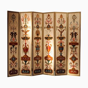 19th Century Italian Six-Panel Painted Wood Folding Screen in Gilt Bronze Frame-AXE-1433396