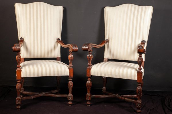 19th Century Italian Walnut Carved Armchairs, Set of 2-MBH-1031727