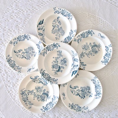 19th Century Longwy Plates Ycho Blue Iron Clay, 1885, Set of 6-SHG-2021714