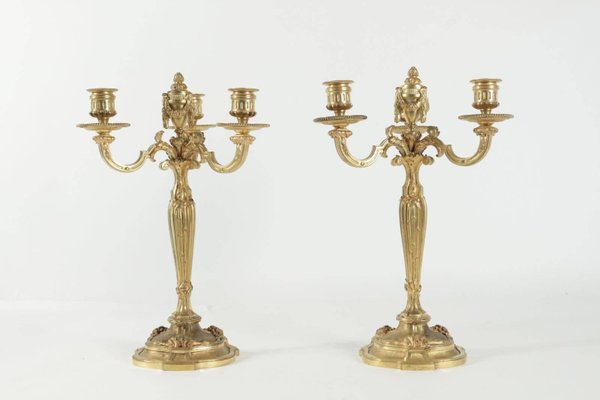 19th Century Louis XV Candelabras in Gold Gilt Bronze, Set of 2-WFS-744773