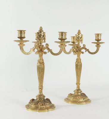 19th Century Louis XV Candelabras in Gold Gilt Bronze, Set of 2-WFS-744773