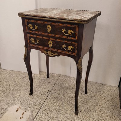 19th Century Louis XV Commode in Marquetry and Marble, France-NUC-2034866