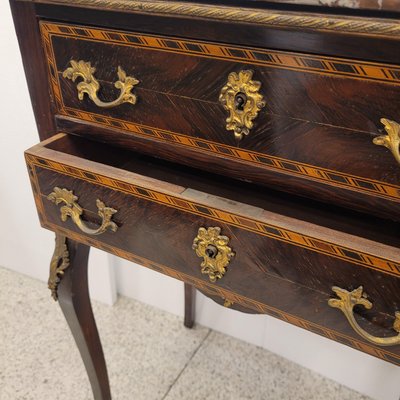 19th Century Louis XV Commode in Marquetry and Marble, France-NUC-2034866