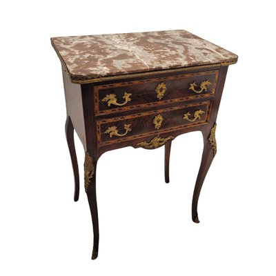 19th Century Louis XV Commode in Marquetry and Marble, France-NUC-2034866