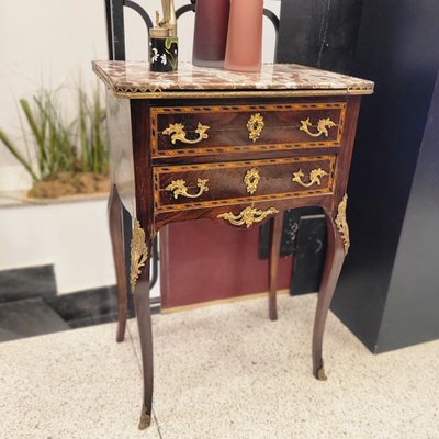 19th Century Louis XV Commode in Marquetry and Marble, France-NUC-2034866