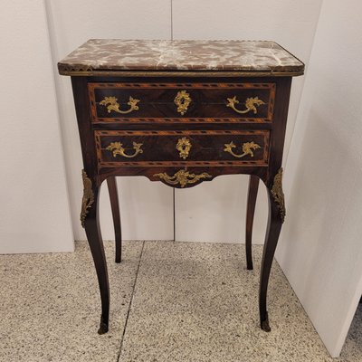 19th Century Louis XV Commode in Marquetry and Marble, France-NUC-2034866