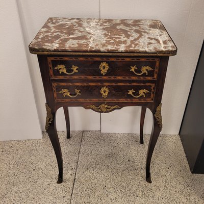 19th Century Louis XV Commode in Marquetry and Marble, France-NUC-2034866