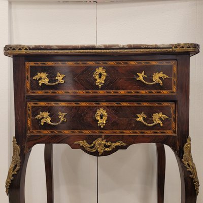 19th Century Louis XV Commode in Marquetry and Marble, France-NUC-2034866