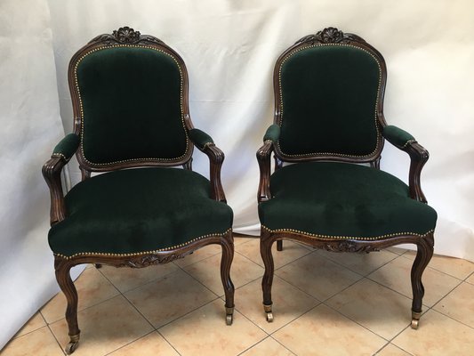 19th Century Louis XV Style Throne Seats in Walnut, Set of 2-WQQ-1030729