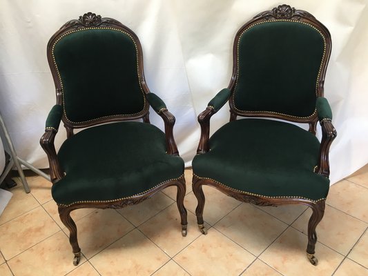 19th Century Louis XV Style Throne Seats in Walnut, Set of 2-WQQ-1030729