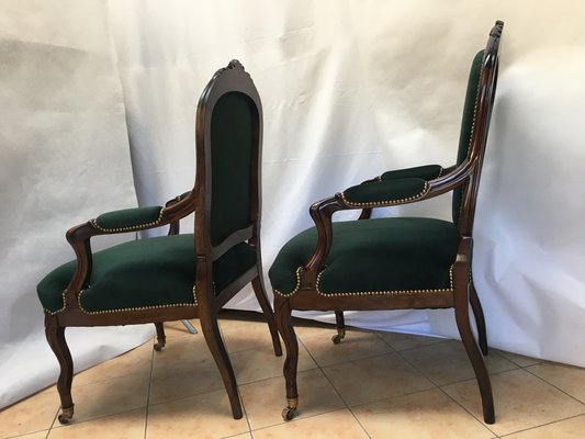 19th Century Louis XV Style Throne Seats in Walnut, Set of 2-WQQ-1030729