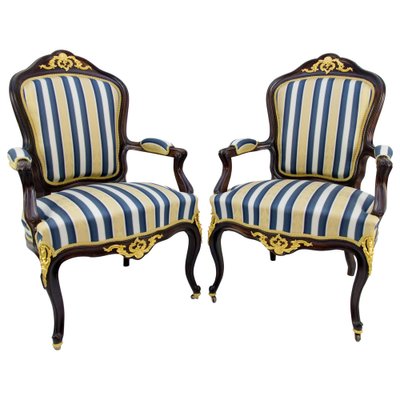 19th Century Louis XV Style Walnut and Gilt Bronze Mounted Armchairs, Set of 2-KEG-1139919