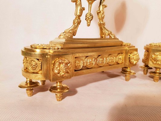 19th Century Louis XVI Gilt Bronze Ram Andirons, Set of 2-AWH-786564