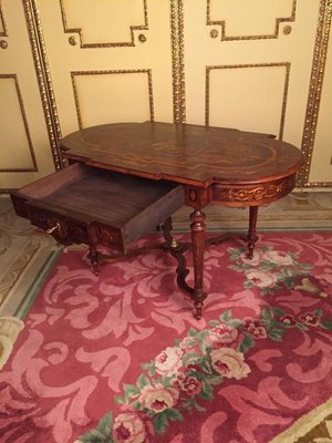 19th Century Louis XVI Marquetry & Veneer Salon Table, 1860s-FLW-1402121