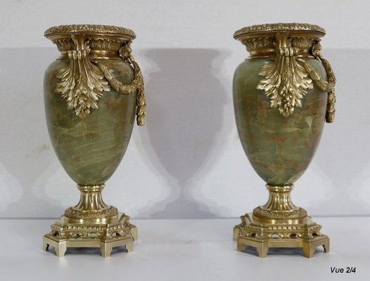 19th Century Louis XVI Style Onyx and Bronze Vases, Set of 2-RVK-1256273