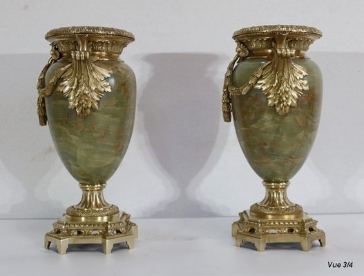 19th Century Louis XVI Style Onyx and Bronze Vases, Set of 2-RVK-1256273